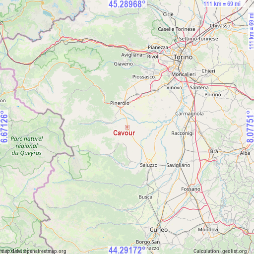 Cavour on map