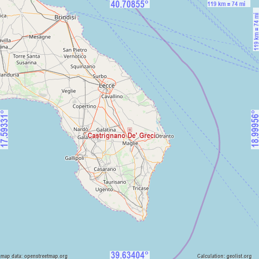 Castrignano De' Greci on map