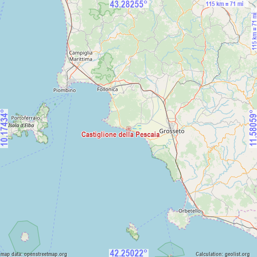 Castiglione della Pescaia on map