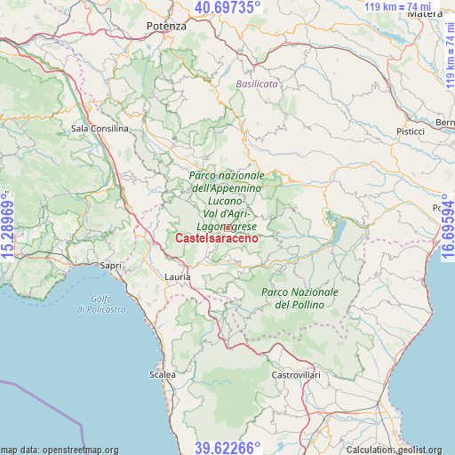 Castelsaraceno on map