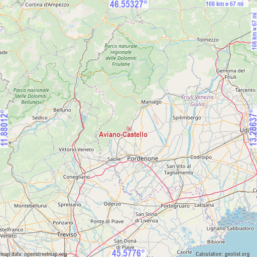 Aviano-Castello on map