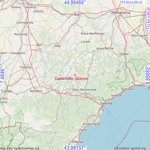 Castelletto Uzzone on map