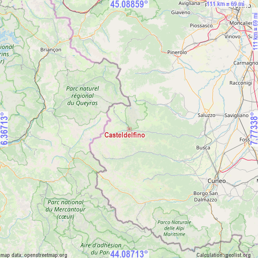 Casteldelfino on map