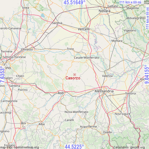 Casorzo on map