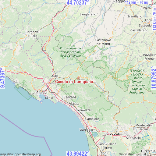 Casola in Lunigiana on map