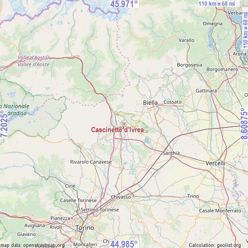 Cascinette d'Ivrea on map