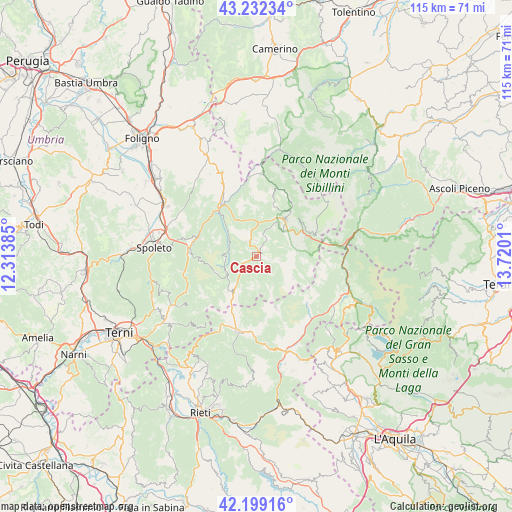 Cascia on map