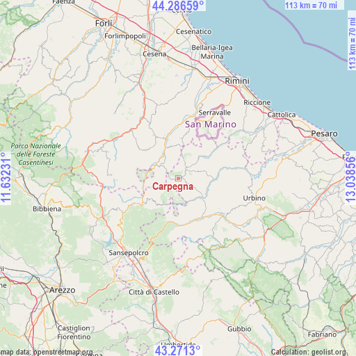 Carpegna on map