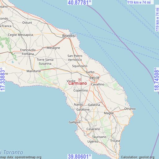 Carmiano on map