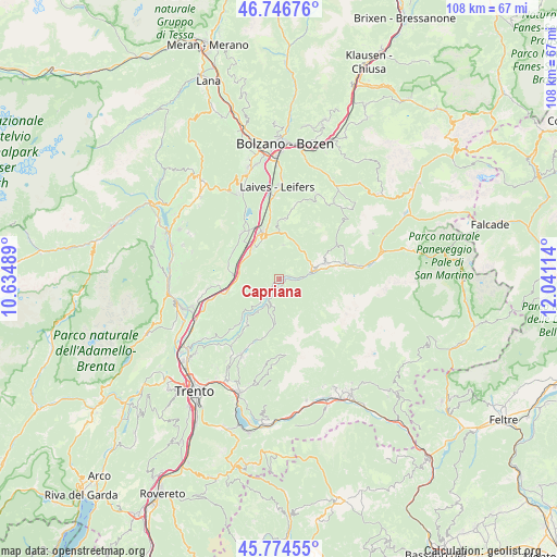 Capriana on map