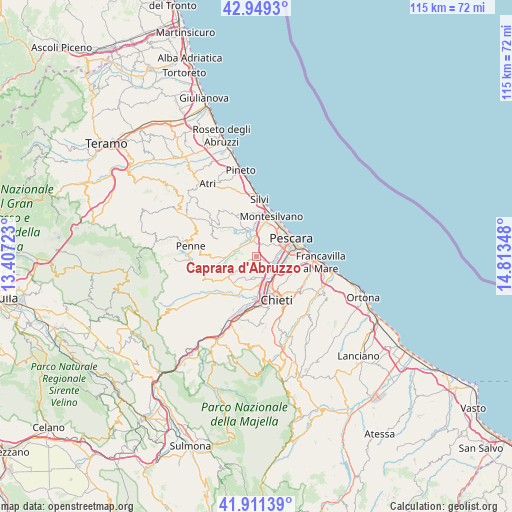 Caprara d'Abruzzo on map