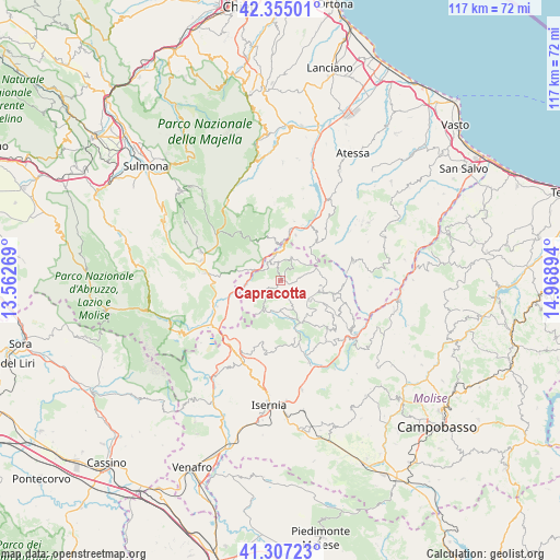 Capracotta on map