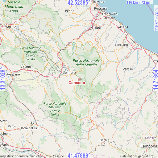 Cansano on map