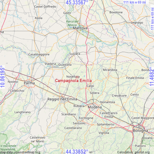 Campagnola Emilia on map