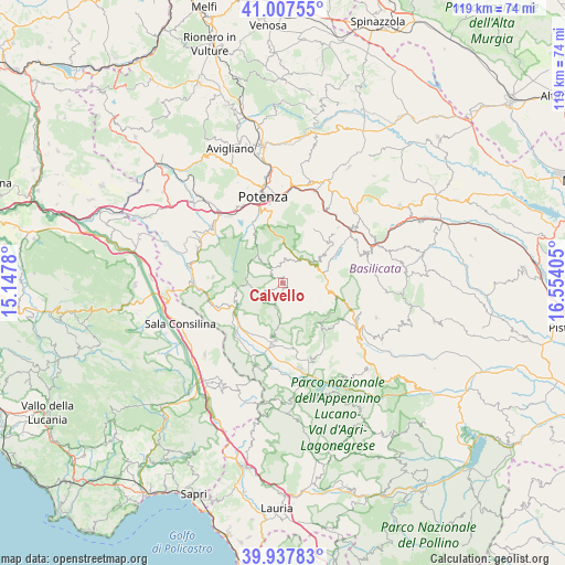 Calvello on map