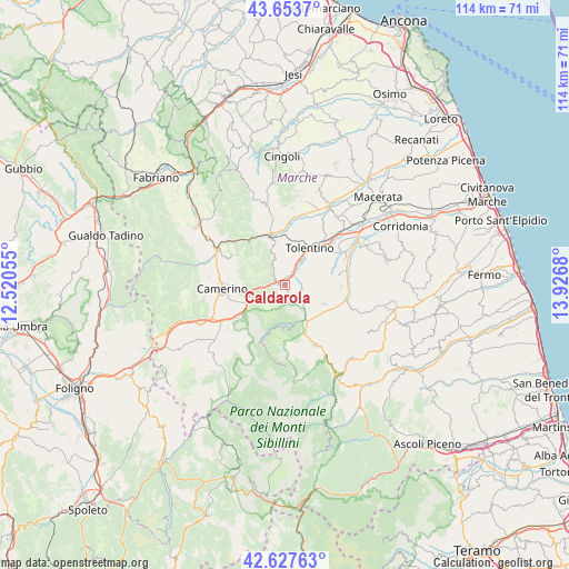 Caldarola on map