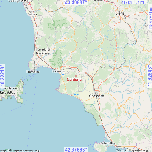 Caldana on map
