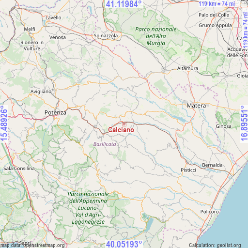 Calciano on map