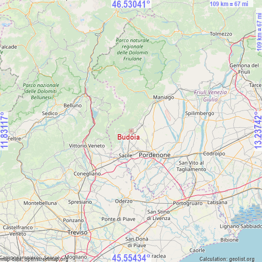 Budoia on map