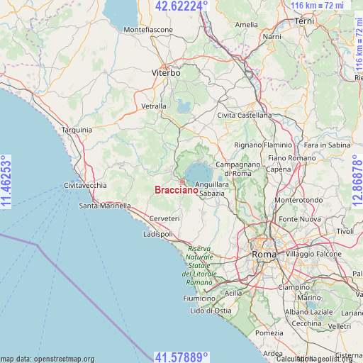Bracciano on map