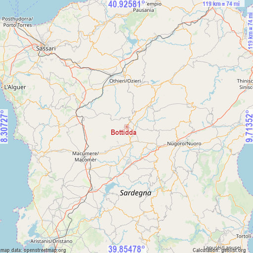 Bottidda on map