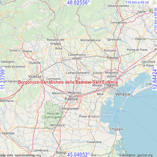 Borgoricco-San Michele delle Badesse-Sant'Eufemia on map
