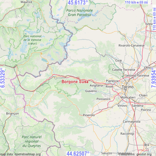 Borgone Susa on map