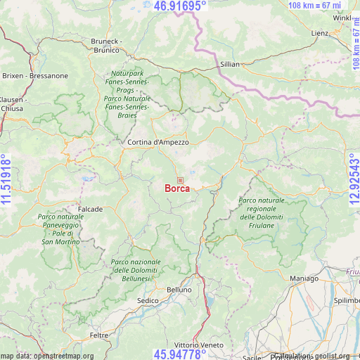 Borca on map