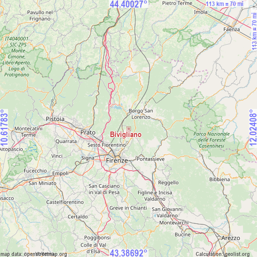 Bivigliano on map