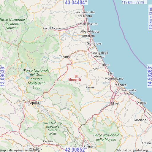 Bisenti on map