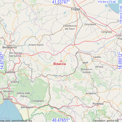 Bisaccia on map