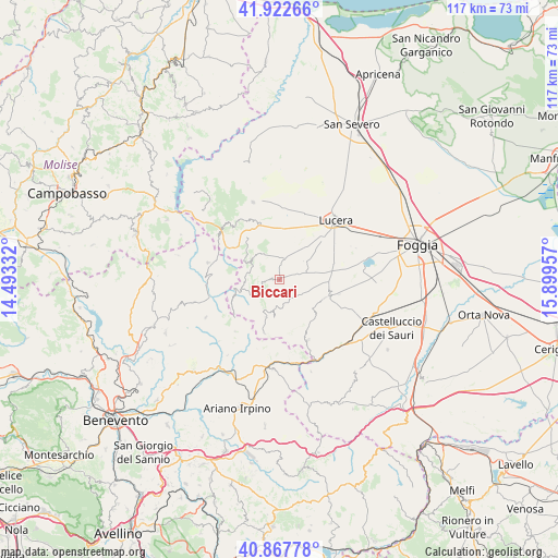 Biccari on map