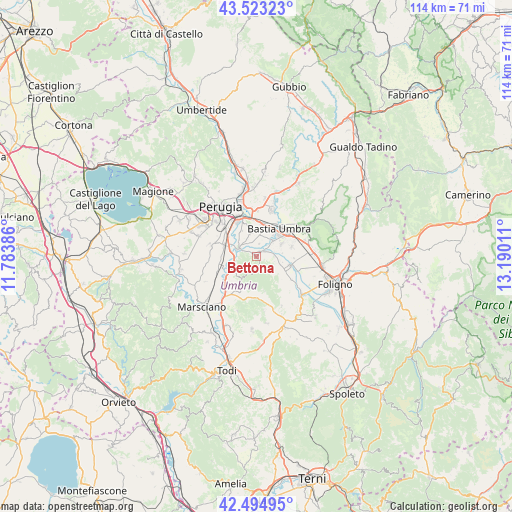 Bettona on map