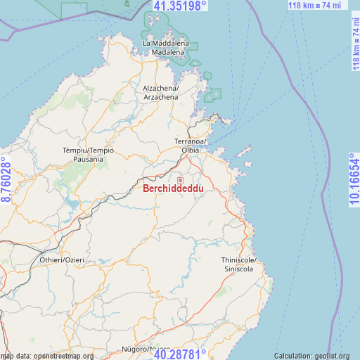 Berchiddeddu on map