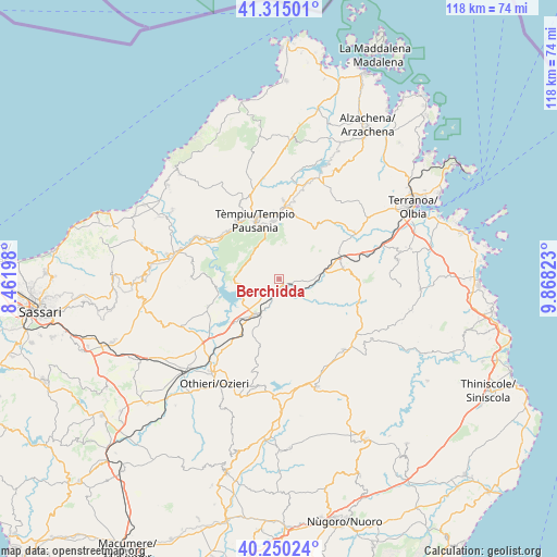 Berchidda on map