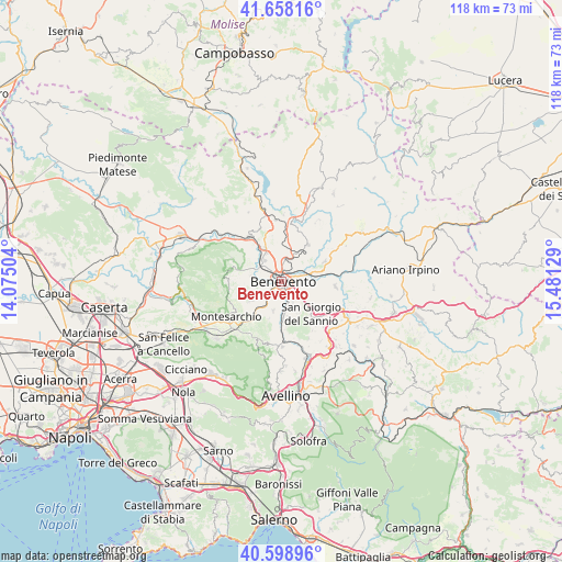 Benevento on map