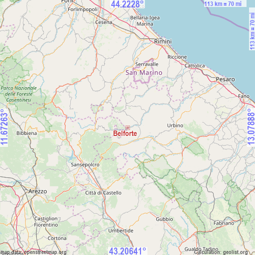 Belforte on map