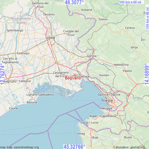 Begliano on map