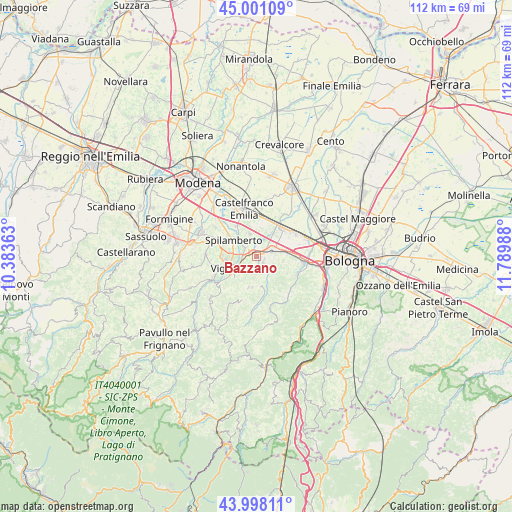 Bazzano on map