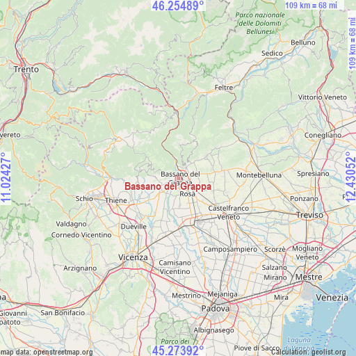 Bassano del Grappa on map