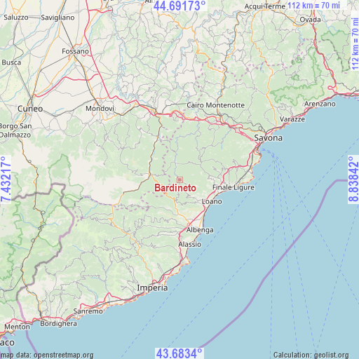 Bardineto on map