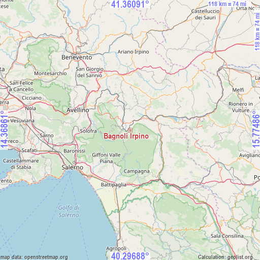 Bagnoli Irpino on map