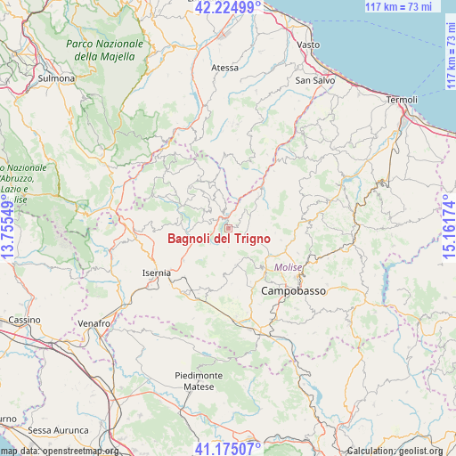 Bagnoli del Trigno on map