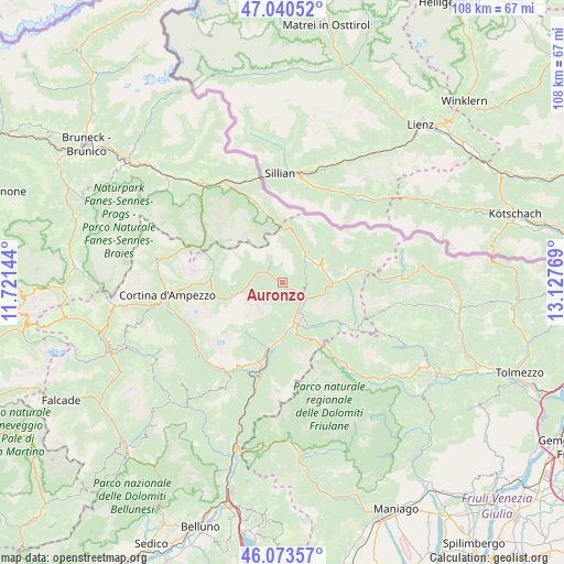 Auronzo on map