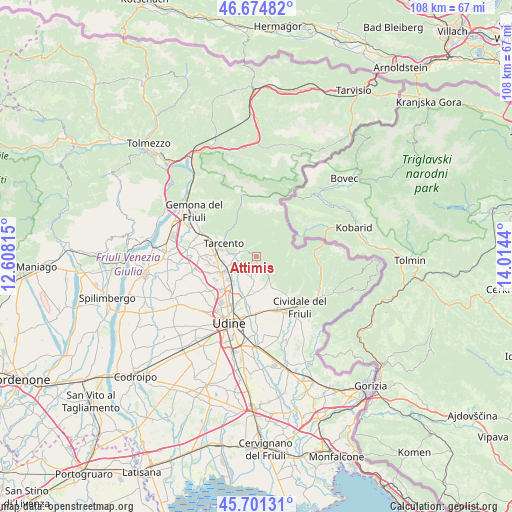 Attimis on map