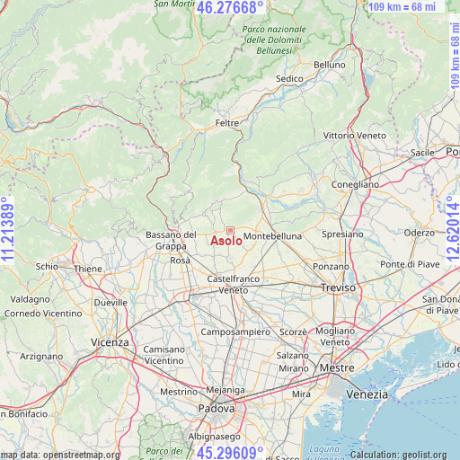 Asolo on map
