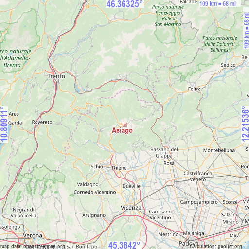 Asiago on map