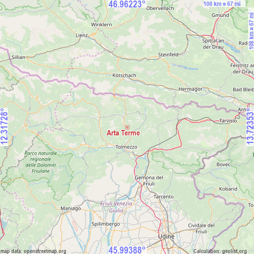 Arta Terme on map