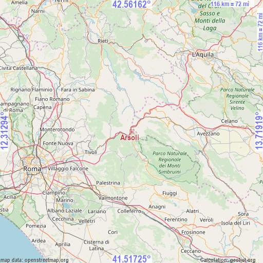 Arsoli on map