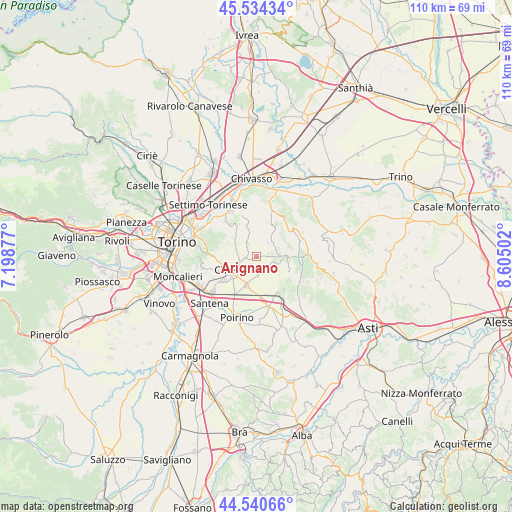 Arignano on map